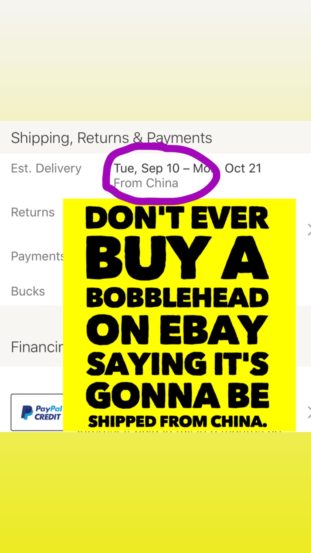 Why you should never buy a bobblehead off of Ebay showing it’s being shipped from China